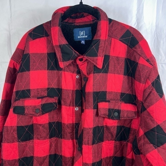 George Jacket Fleece Lined Long Sleeve Buffalo Check Plaid Winter Jacket - Picture 6 of 11